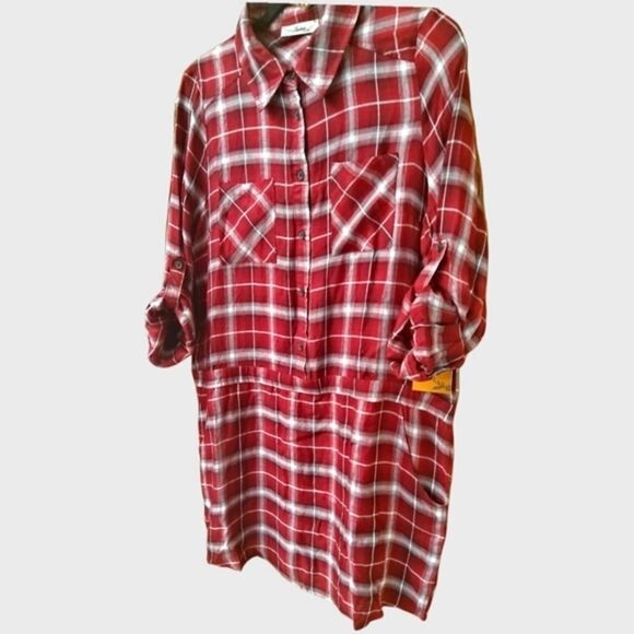 Andree Burgundy & White Plaid Midi Dress. - Picture 9 of 12